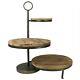 3 Tiered Staggered Tray Stand Large Decorative Food Tabletop Display Wood Metal
