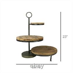 3 Tiered Staggered Tray Stand Large Decorative Food Tabletop Display Wood Metal