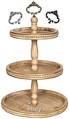 3 Tiered Tray Wooden Serving Stand by. Large Beaded Tray for Home Decor Disp