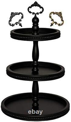 3 Tiered Tray Wooden Serving Stand by. Large Beaded Tray for Home Decor Display