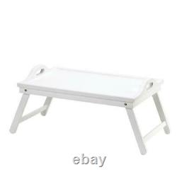 3 White Wood Serving Tray with Handles Folding Legs Breakfast Tray Tea Display