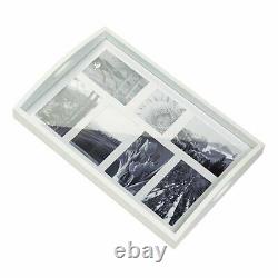 3 White Wooden Serving Tray with Photo Frame Base and Handles Glass Insert New