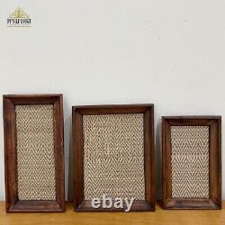 3 x New Vintage Tray Woven Serving Rattan Wood Basket Wicker Storage Fruit Chef