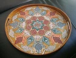 44cm ottoman pouf round wooden tray with handles 5th Wedding anniversary gift