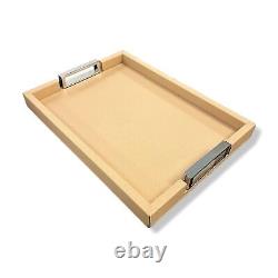 $495 Giobagnara Beige Victor Leather Handmade Small Rectangle Serving Tray 14