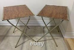4 Vintage Faux Wood Fiberboard & Metal TV Trays with Rolling Stand & Original Box
