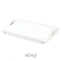 4 White Wood Serving Tray with Handles Folding Legs Breakfast Tray Tea Display