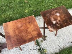 5Pc Vintage Folding TV Table Trays Set With Stand Mid Century Wood Snack Tables