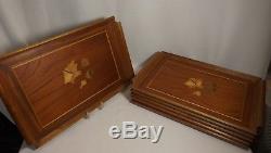 (6) matching Vintage Inlaid Wooden Serving Tray Marquetry Wood NICE SET of 6