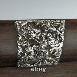ANTIQUE 20thC JAPANESE SOLID SILVER ON WOOD SERVING TRAY c. 1900