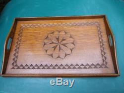 ANTIQUE CHIP CARVED SILKY OAK WOODEN SERVING TRAY ART & CRAFTS 1900's