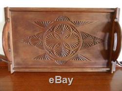 ANTIQUE ORNATE 1920s CHIP CARVED WOODEN CEDAR WOOD SERVING TRAY