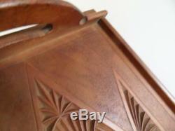 ANTIQUE ORNATE 1920s CHIP CARVED WOODEN CEDAR WOOD SERVING TRAY