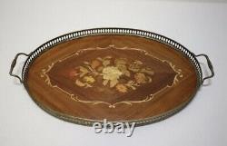 A Beautiful Inlaid Wood Serving Tray 20.75 Across