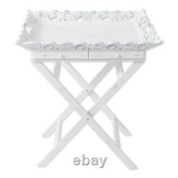Accent Plus Romantic White Serving Tray with Stand with Two Drawers