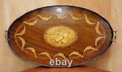 Alfred Beurdeley Antique Walnut & Bronze Sheraton Inlaid Butlers Serving Tray