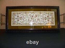An Exceptional English Tile Tray Framed In Cherry Wood Molding Rare In Design