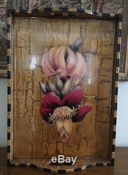 Annie Modica Banana Flower Vintage Wood Serving Tray Home Art Decor 21 x15