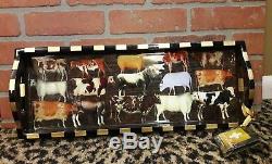 Annie Modica COWS Wood Tray Decoupage Artist Art Bar Home Decor Resin Roquefort