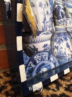 Annie Modica Imara Blue Willow Chinese Vase HUGE Wood Serving Tray Art NEW Resin