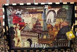 Annie Modica Paris France Eiffel Tower HUGE Wood Tray Decoupage Artist Art Bar