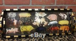 Annie Modica Pigs Fly Farmhouse Wood Tray Decoupage Bacon Art Bar Home Decor NEW
