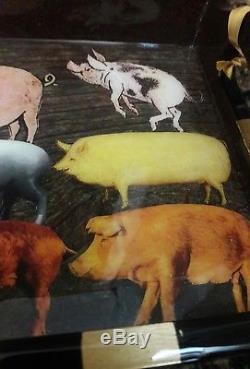 Annie Modica Pigs Fly Farmhouse Wood Tray Decoupage Bacon Art Bar Home Decor NEW