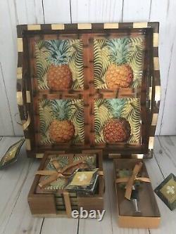 Annie Modica Pineapple Serving Tray Coasters Wine Stopper