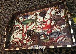 Annie Modica Red Coral Reef Fish Ocean HUGE Wood Tray Decoupage Artist Art Bar