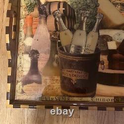 Annie Modica Wine & Cheese Serving Tray Decoupage on Wood 20x20 Aviary Signed