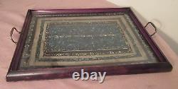Antique 1800 Qing Dynasty hand embroidered Chinese needlepoint wood tray platter