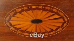 Antique 19C Inlaid Fan Bellflower Mahogany 26 Oval Serving Tray