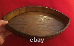 Antique 19th c. Wood Coopered Tray Coaster Oak with Brass Bands Navette Shape