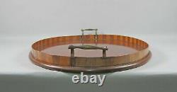 Antique 24 Marquetry Inlaid Mahogany Serving Tray Wood Gallery Brass Handles