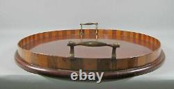Antique 24 Marquetry Inlaid Mahogany Serving Tray Wood Gallery Brass Handles