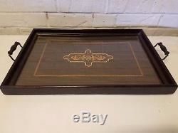 Antique Art Nouveau Wooden Serving Tray with Glass Top