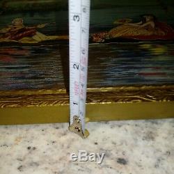 Antique Asian Silk Art Serving Tray Gold Wood Frame Old Rare Marygold Marigold
