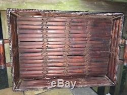 Antique BAMBOO METAL Carrying Carry Serving Tray Chinese UNIQUE OOAK 3/23 m17