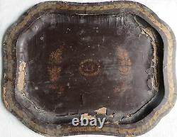 Antique BLACK LACQUER Gold PAINTED Wood Serving Tray Mughal ISLAMIC Persian