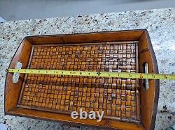 Antique Bamboo and Wood Serving Tea, Breakfast Tray with Drawer