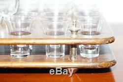 Antique Black Forest Wood 40 Shot Glass Serving Tray, Silver Mounted Handles
