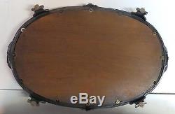 Antique Breakfast Serving Butlers Tray Inlaid Mahogany Wood Silver Plate Gallery