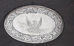 Antique Brown Wood English Oval Mahogany Silver Serving Tray 1898 Marked Stamped