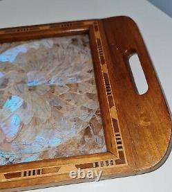 Antique Butterfly Wing Collectible Inlaid Wooden Serving Tray Vanity