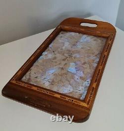 Antique Butterfly Wing Collectible Inlaid Wooden Serving Tray Vanity