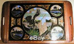 Antique Butterfly Wing Serving Tray American Flag Scene