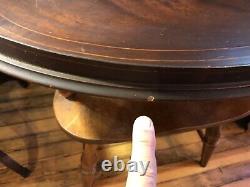 Antique COWAN SERVING TRAY MAHOGANY WOOD BRASS HANDLES VG COND 28x18 OVAL WOW