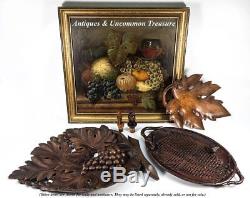 Antique Carved Wood Black Forest Serving Tray, 11 x 9 Carved Leaf