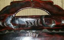 Antique Chinese Hand Carved Hard Wood Serving Tray
