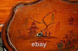 Antique Chinese Japanese Wood Serving Tray Woman Village Ship Trees Large